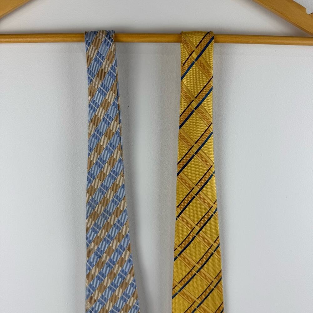 Jos. A. Bank Silk Stylish Yellow and Blue Checkered Ties - Picture 3 of 10